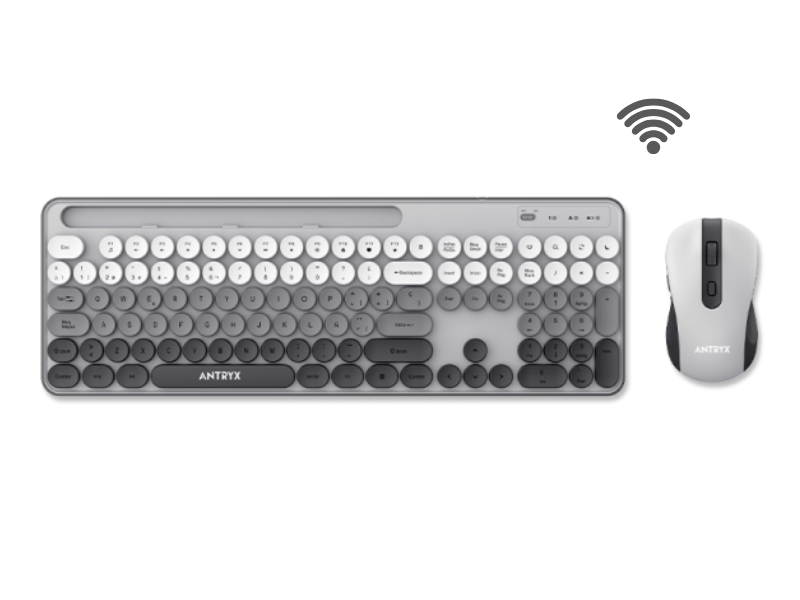 TECLADO Y MOUSE ANTRYX WS-970 WIRELESS GRAY HOLDER SLOT (ASC-WS970GY)